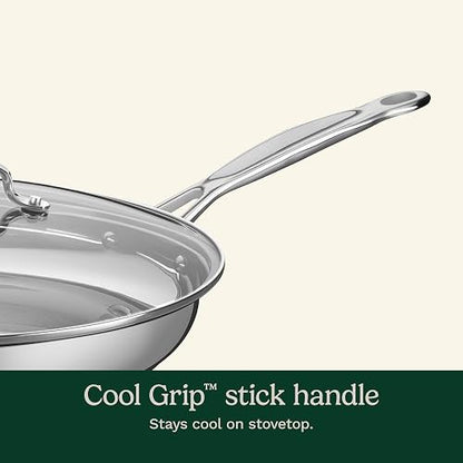 Cuisinart Sartén Chef's Classic 30 cm Acero Inoxidable con Tapa | Sartén de acero con acabado espejo, Base aluminio encapsulada calor uniforme, Seguro horno 287°C, Mango Cool Grip. Inducción