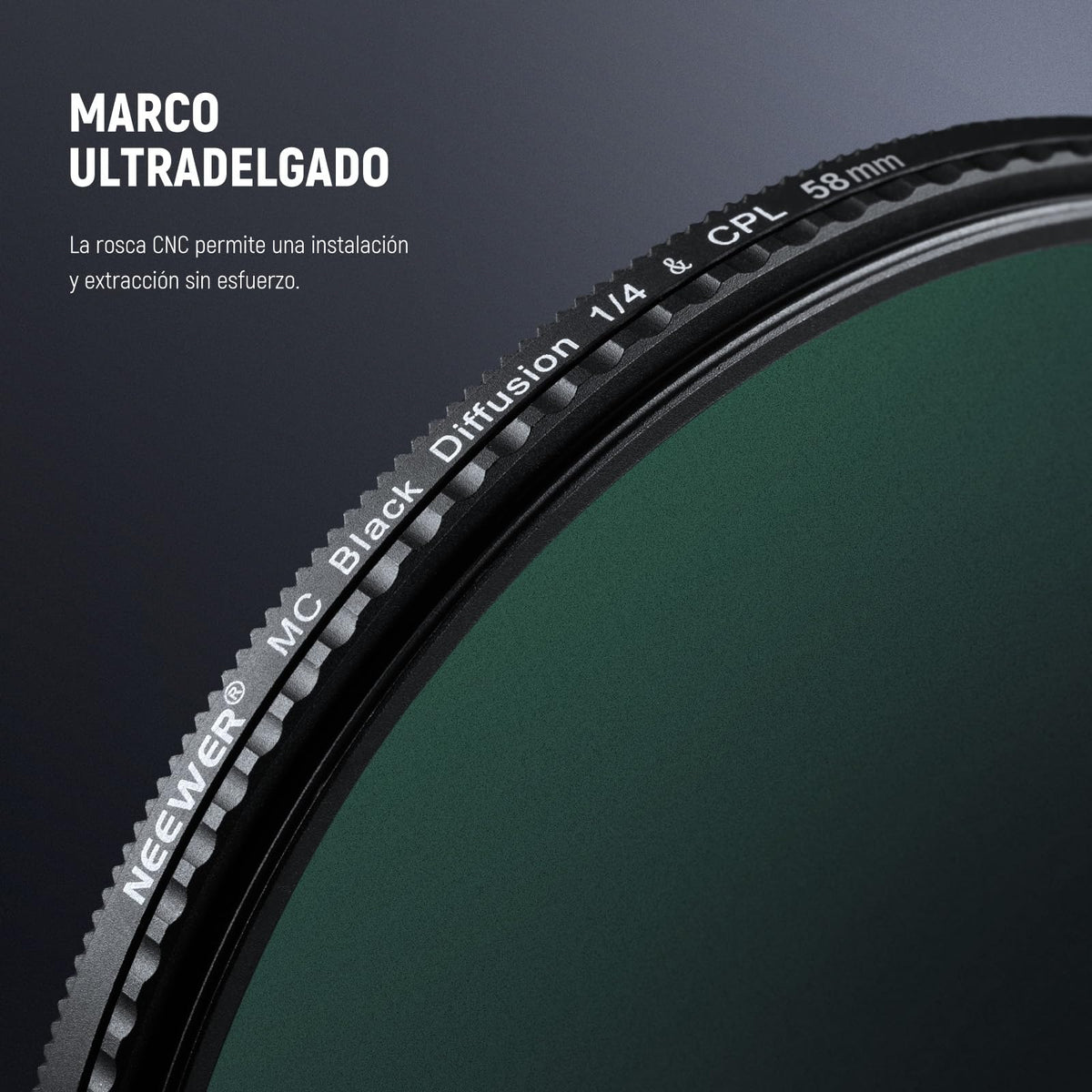 NEEWER 2 en 1 CPL + Difusión Negra 1/4 para Filtro de Efecto Cinematográfico de Niebla, Reducción de Deslumbramiento con Polarización Circular Efecto Cinematográfico Ensueño para Lente Cámara, 58mm