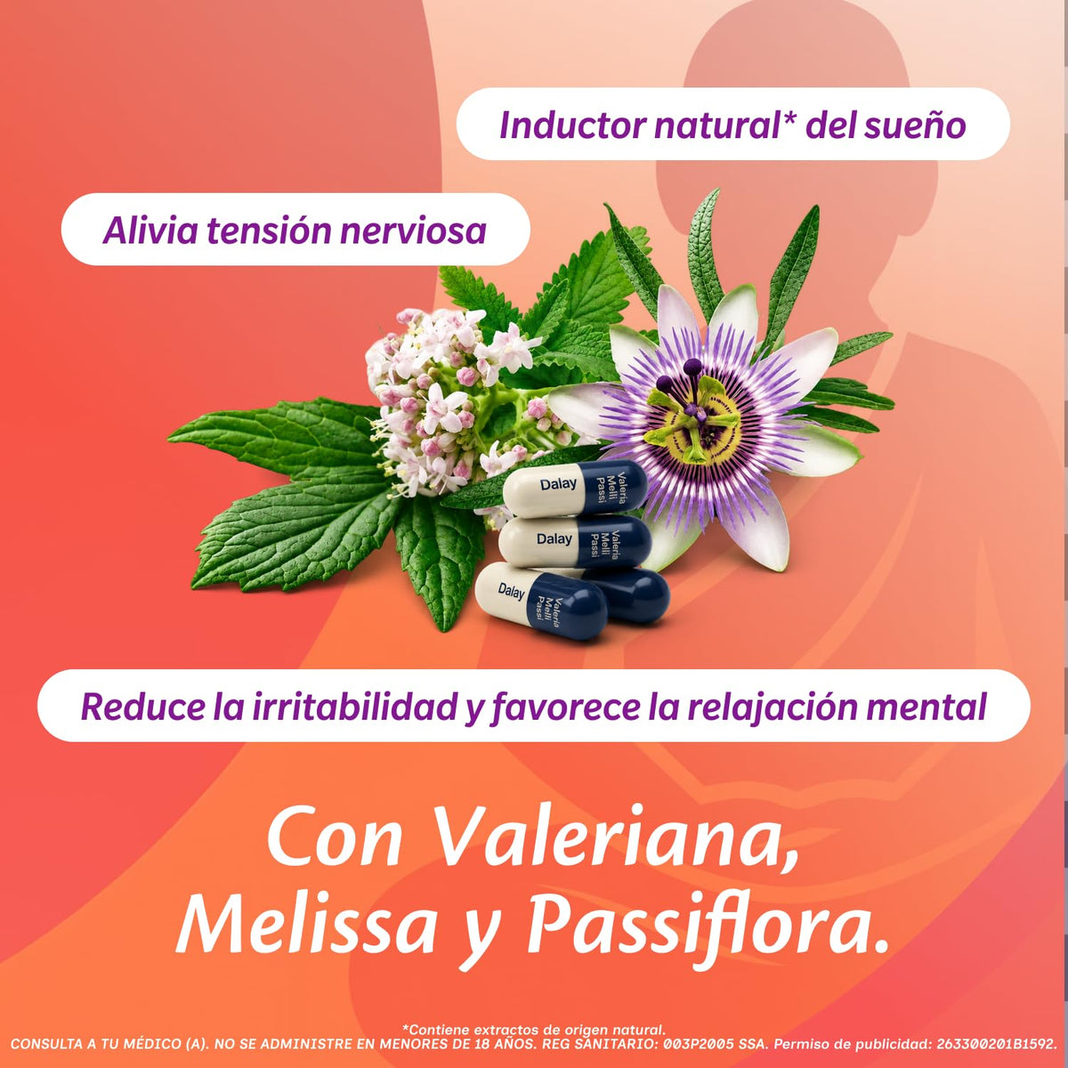 DALAY Tratamiento para el Manejo de la Tensión, Para el tratamiento de la tensión nerviosa moderada, irritabilidad y dificultad para conciliar el sueño, Envase con 30 cápsulas