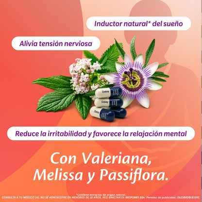 DALAY Tratamiento para el Manejo de la Tensión, Para el tratamiento de la tensión nerviosa moderada, irritabilidad y dificultad para conciliar el sueño, Envase con 30 cápsulas