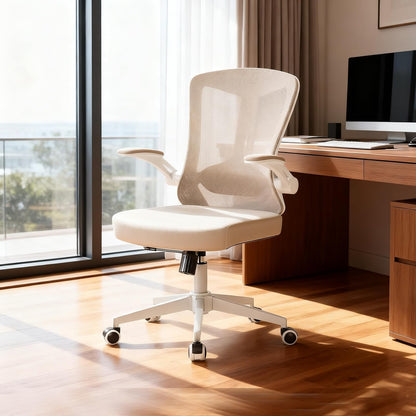 Silla ergonómica de Oficina con Soporte Lumbar, Silla de computadora de Malla con Respaldo Alto con Brazos abatibles, Silla de Trabajo Ajustable para computadora, Color Caqui
