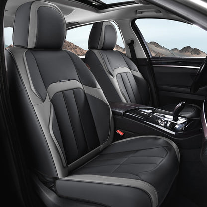 Coverado - Funda para Asiento de Automóvil, Funda para Asiento Delantero de Automóvil, Piel Premium, Ajuste Universal, Impermeable, cojín Antideslizante para la mayoría de los Automóviles, Color Rojo - Negro Gris - Par frontal