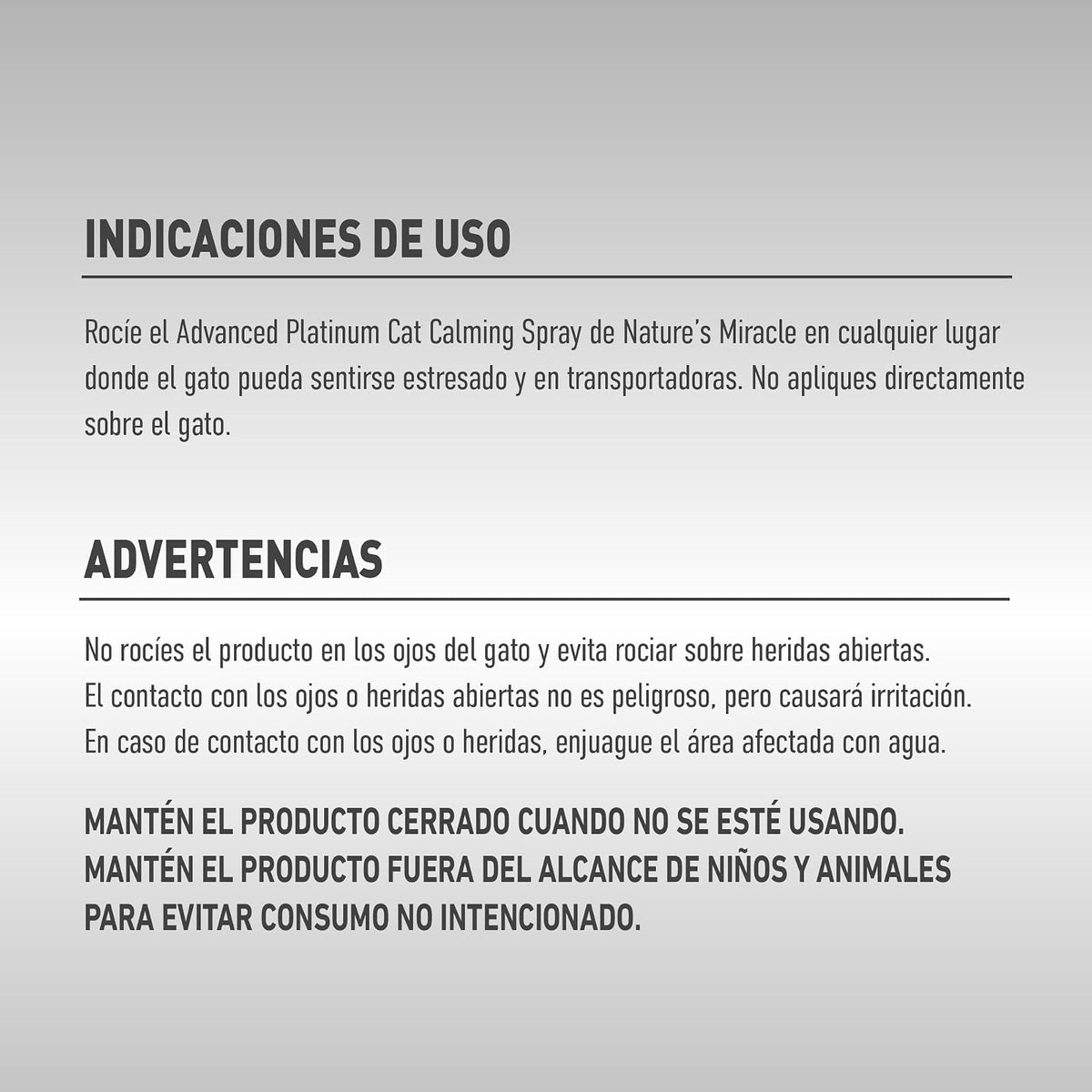 Nature's Miracle - Advanced Platinum - Spray Calmante para Gatos - 236 ml - para relajación y Reduce hioeractividad en Situacionesde estres - Funciona en 10 Minutos