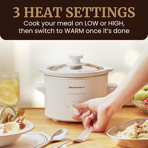 Elite Gourmet MST-250XW - Olla de cerámica eléctrica de cocción lenta con temperatura ajustable, entrantes, salsas, guisos y inmersiones, tapa de vidrio apta para lavaplatos y vajilla