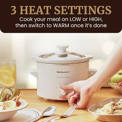 Elite Gourmet MST-250XW - Olla de cerámica eléctrica de cocción lenta con temperatura ajustable, entrantes, salsas, guisos y inmersiones, tapa de vidrio apta para lavaplatos y vajilla
