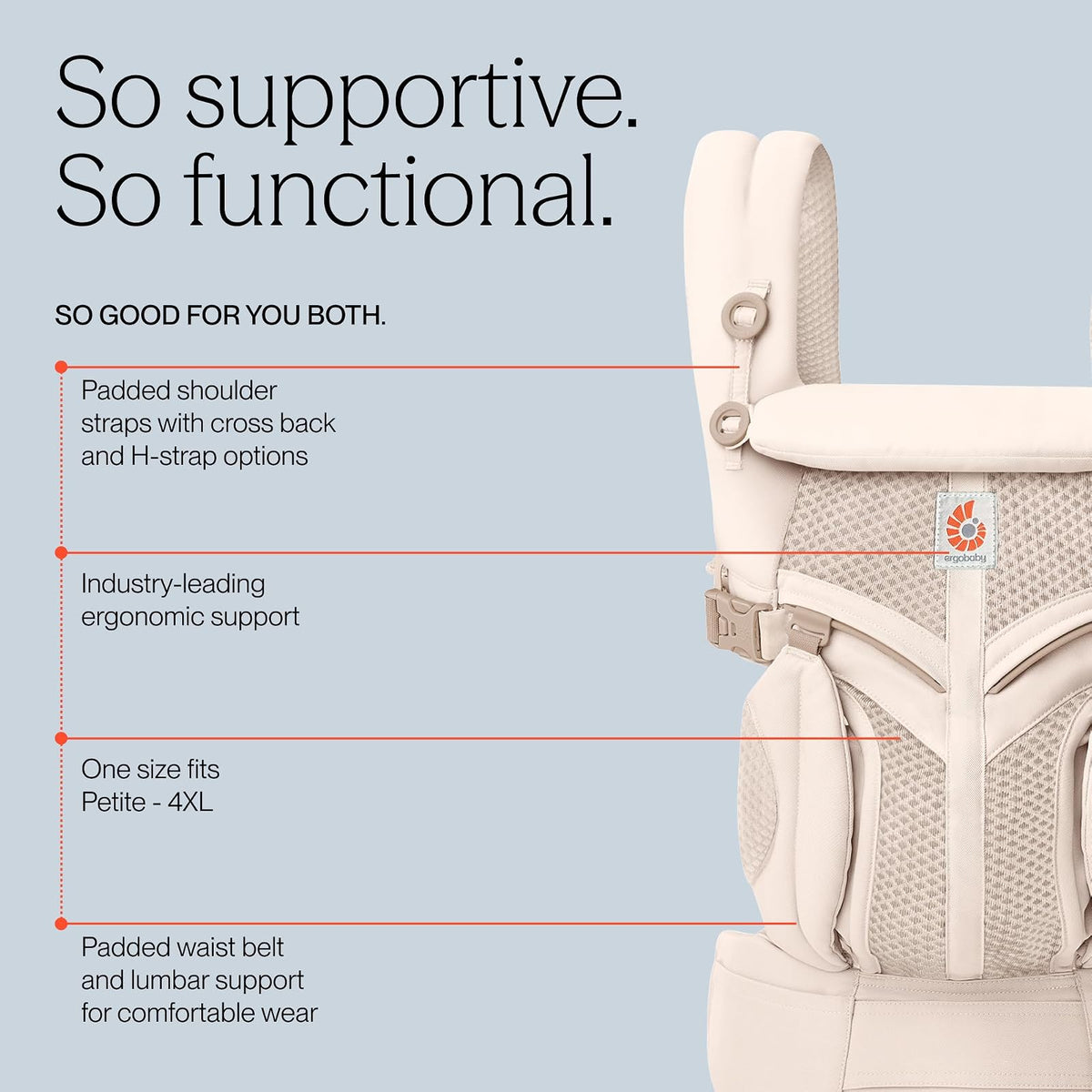 Ergobaby Omni Classic Baby Carrier Portabebés para bebé Recién nacido para niños pequeños con soporte lumbar (7-45 libras) Red, Onyx Negro