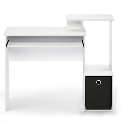 Furinno Econ Escritorio de Computadora Multifuncional para Oficina en Casa con Contenedor, Blanco con Negro