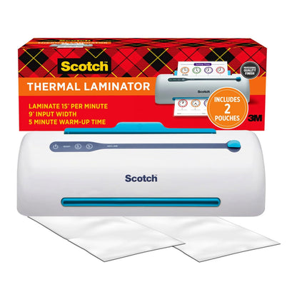 Scotch PRO Laminadora Térmica, Sistema de 2 Rodillos (TL906) | Blanco/azul, tarjetas de recetas laminadas, fotos, documentos, para el hogar, oficina o suministros escolares