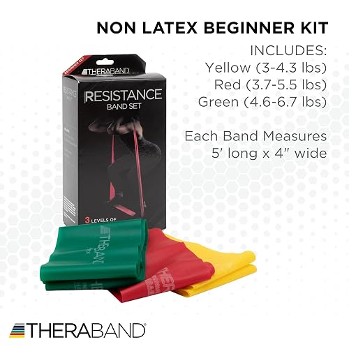 TheraBand Resistance Bands Set, Professional Non-Latex Elastic Band For Upper & Lower Body Exercise, Strength Training without Weights, Physical Therapy, Lower Pilates, Rehab, Beginner & Advanced