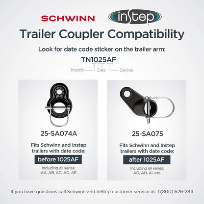 Schwinn - Acoplador de Enganche Compatible Tanto para Remolque de Bicicleta Instep, acopladores Planos y en ángulo para una Amplia Gama de portabicicletas, tamaños de Remolque, Modelos,