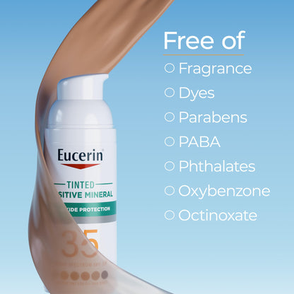 Eucerin Loción De Protector Solar Facial Mineral Tintado Solar Spf 35, Protector Solar Mineral No Comedogénico Con Protección Suave De Ã“xido De Zinc Para Piel Sensible, Frasco De 1.7