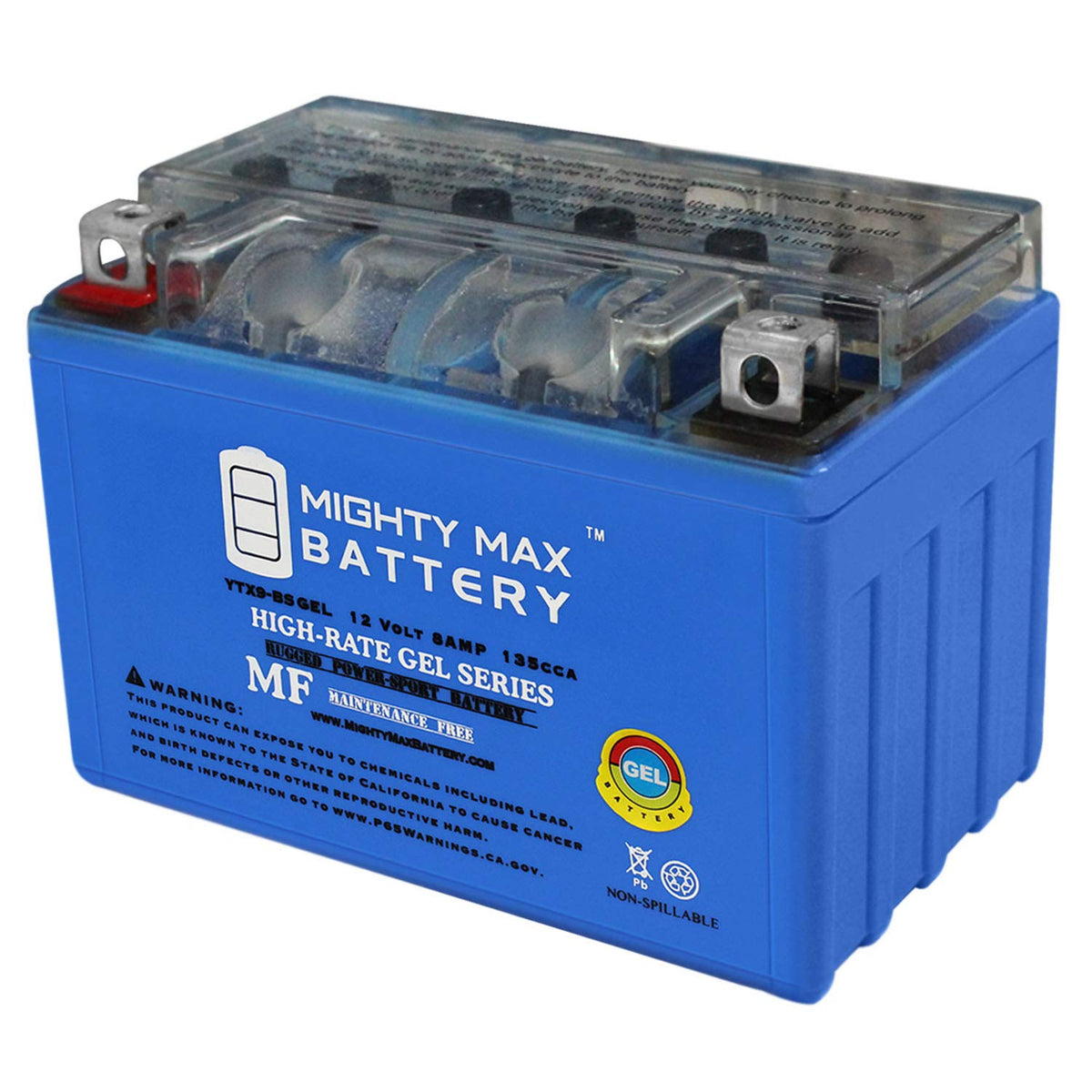 Mighty MAX Battery Batería YTX9-BSGEL -12 voltios 8 AH, Tipo Gel, 135 CCA, Recargable sin Mantenimiento SLA AGM Batería para Motocicleta