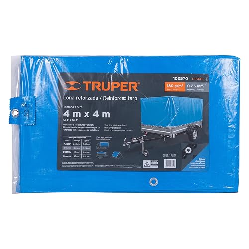 Truper LT-44Z, Lona Reforzada, 4 x 4 m, Azul, Paquete con 1 Pieza