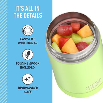 THERMOS FUNTAINER - Tarro de acero inoxidable aislado al aspiradora de 16 onzas con cuchara plegable, lima neón