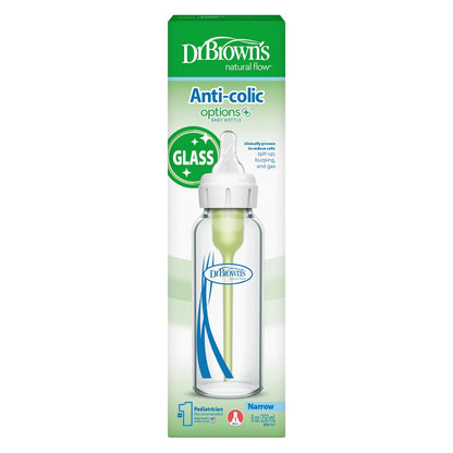 Dr. Brown's Natural Flow Options Plus Narrow Glass Baby Bottle, 8 Ounce