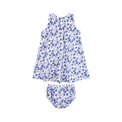 Baby Creysi Set 2 Vestido Sin Mangas Pantaleta Popelina Bebé 6 Meses Azul Algodón Hipoalergénico Diseño Floral
