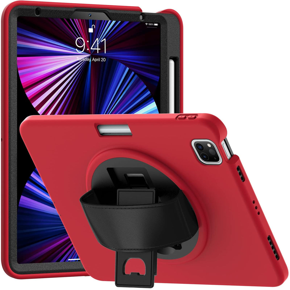 ORIbox Morandi - Funda para iPad Air (5ª/4ª) y iPad Pro de 11 Pulgadas (4ª/3ª/2ª/1ª), Cuerpo Completo, a Prueba de Golpes, protección contra caídas 3 en 1 con Soporte 360/correa de Mano, Color Rojo