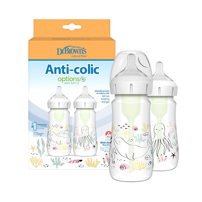 Dr. Brown's Natural Flow Anti-Colic Options+ Biberón Cuello Ancho, 5 oz, Paquete de 2 - multicolor (MU00955)