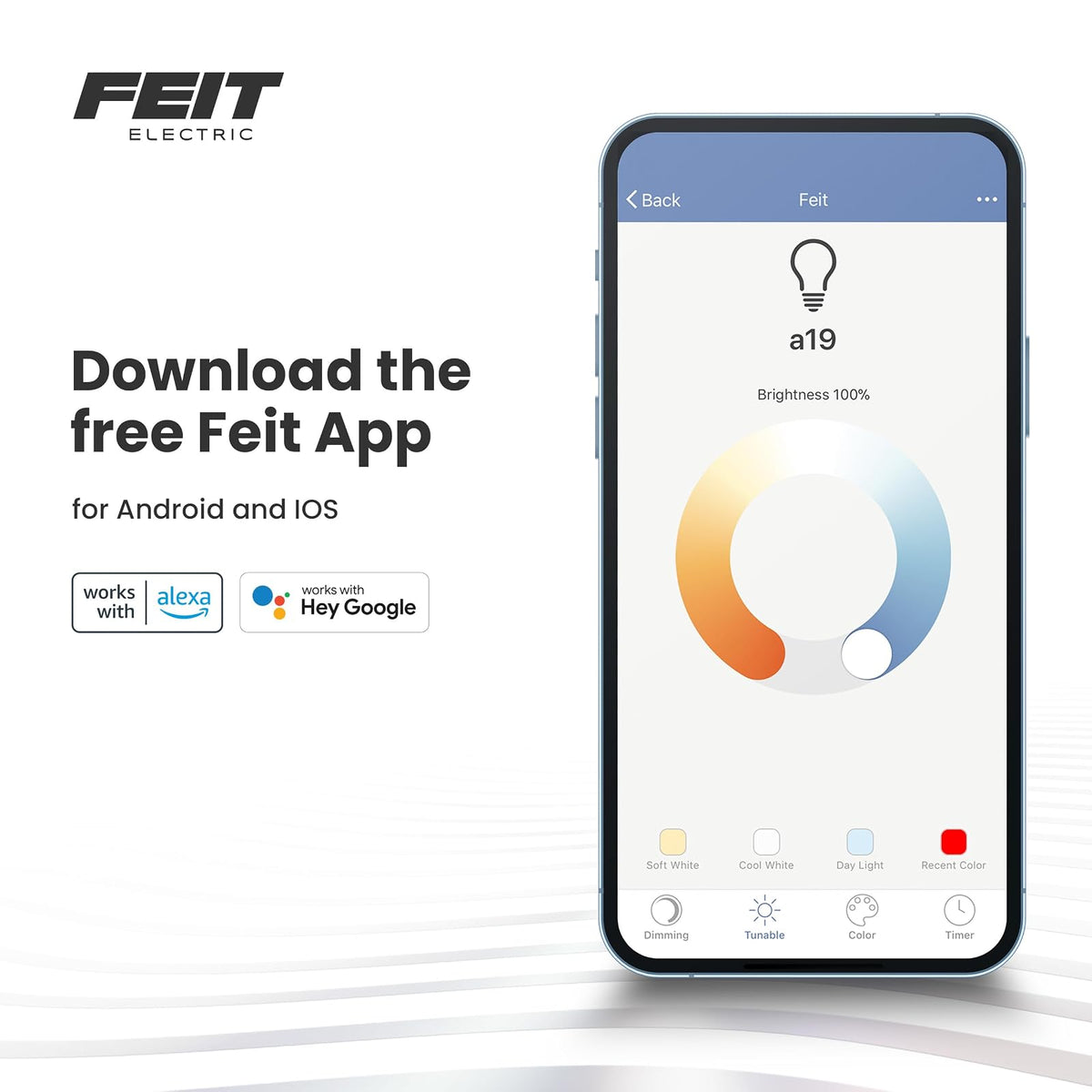Feit Electric BR30 - Bombillas LED inteligentes, equivalente a 65 W, regulables, cambio de color, blanco sintonizable, 650 lúmenes, Wi-Fi de 2.4 GHz, iluminación de pista habilitada para Alexa/Google