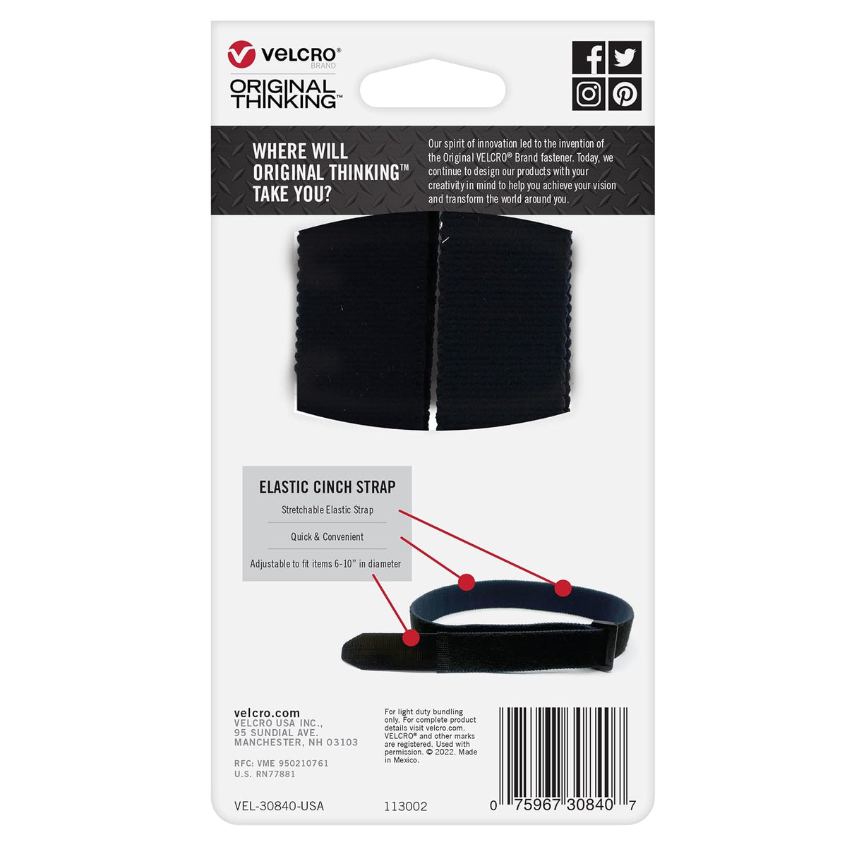 VELCRO Brand Garage Organization Correas elásticas de cincha, color negro | Correas reutilizables de 1 pulgada de ancho para agrupar postes y estacas, gestionar cables de herramientas eléctricas
