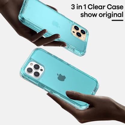 ORIbox - Funda para iPhone 13/12 Pro MAX, protección contra caídas de Grado Militar de 10 pies, Transparente, Resistente, a Prueba de Golpes, anticaídas, 6.7 Pulgadas, 3 en 1, Azul Vidrio
