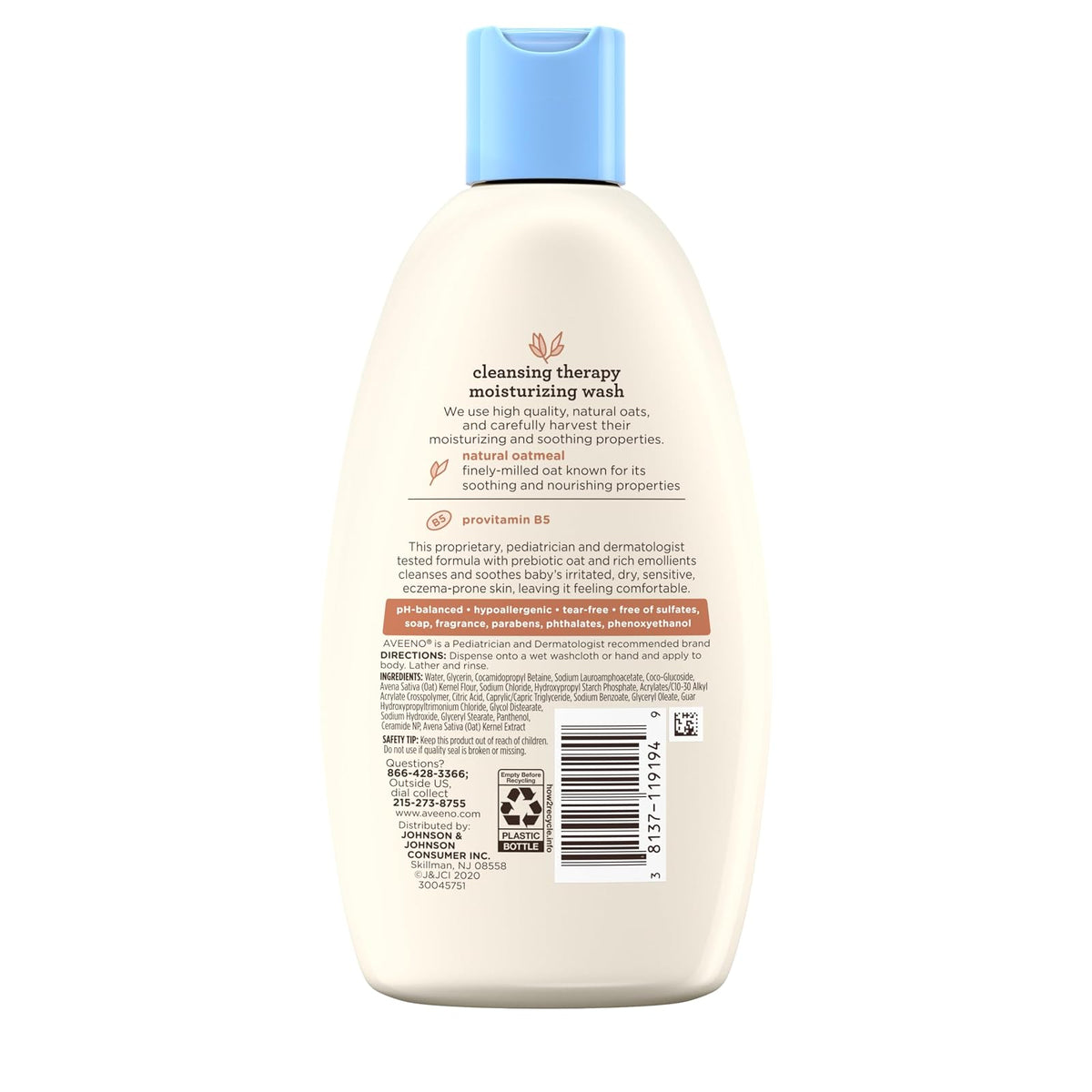 Aveeno Baby Cleansing Therapy Body Wash | 8 oz, avena natural, provitamina B5, hipoalergénico, piel sensible y propensa al eccema