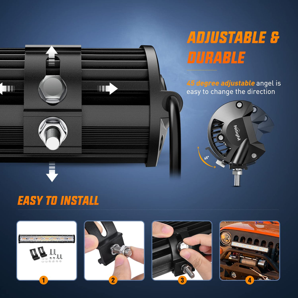 Nilight Barra de Luz LED 20 Pulgadas 420W Spot Flood Ámbar Blanco Estroboscópico 6 Modos Off-Road Truck ATV SUV