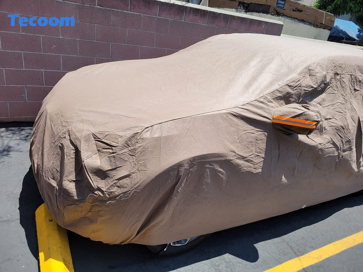 Tecoom Funda Gruesa de Carcasa súper Transpirable, Impermeable, a Prueba de Viento, Nieve, Sol, Lluvia, Rayos UV, para Exteriores, Todo Clima, para SUV, Ajuste para SUV de tamaño Completo de 206-215