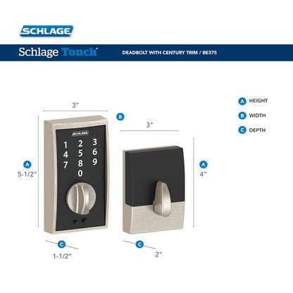 Schlage Camelot cerradura de Touch, Century, Níquel Satinado