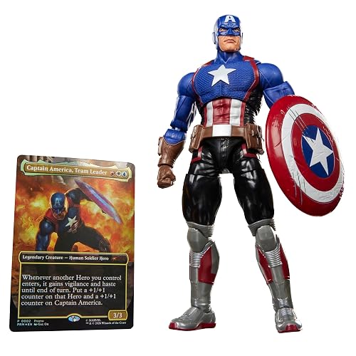 Marvel Legends Series, Marvel Super Heroes y Magic: The Gathering, Capitán América (Avengers: Twilight), Figura de 15 cm con Carta Exclusiva Metalizada de colección para el Juego