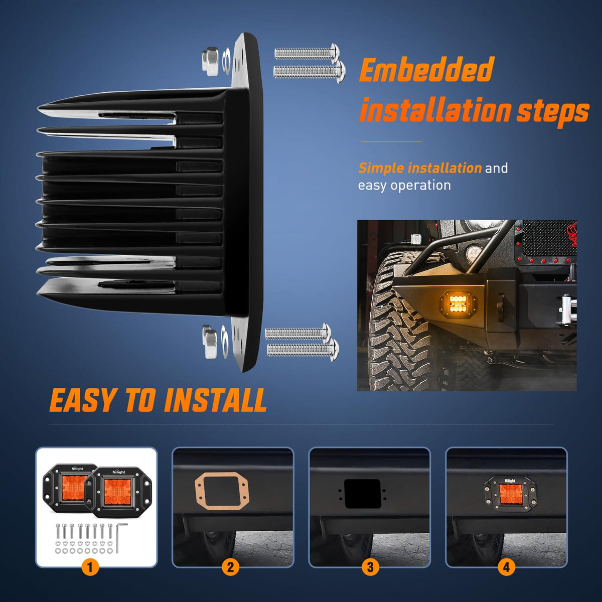 Nilight Flush Mount LED Light Pods 2 PCS 42 W Amber Upgraded Spot Flood Combo Driving Fog Lights Off Road Lights Bumper LED Work Light for Truck SUV ATV UTV Pickup Van Boat Tractor