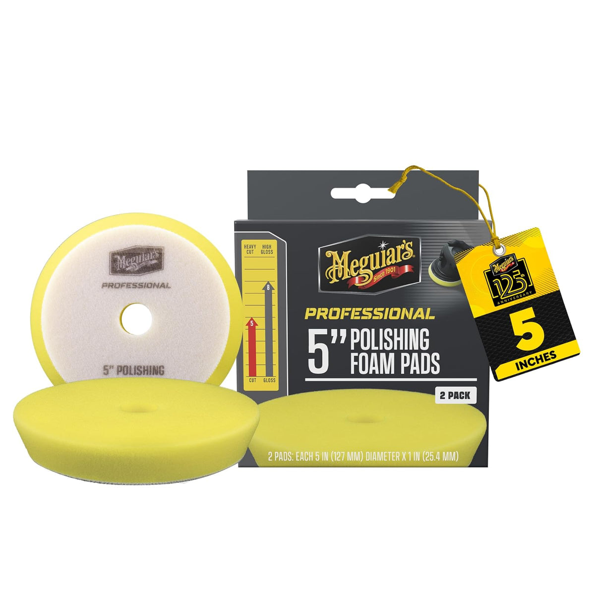 Meguiar's, Esponjas de Pulido de Espuma Profesionales, 5", M5PFP2, 2 pz. | Almohadilla de espuma profesional para pulir, utilizar con esmaltes para quitar arañazos y remolinos ligeros o utilizar con