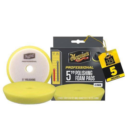 Meguiar's, Esponjas de Pulido de Espuma Profesionales, 5", M5PFP2, 2 pz. | Almohadilla de espuma profesional para pulir, utilizar con esmaltes para quitar arañazos y remolinos ligeros o utilizar con