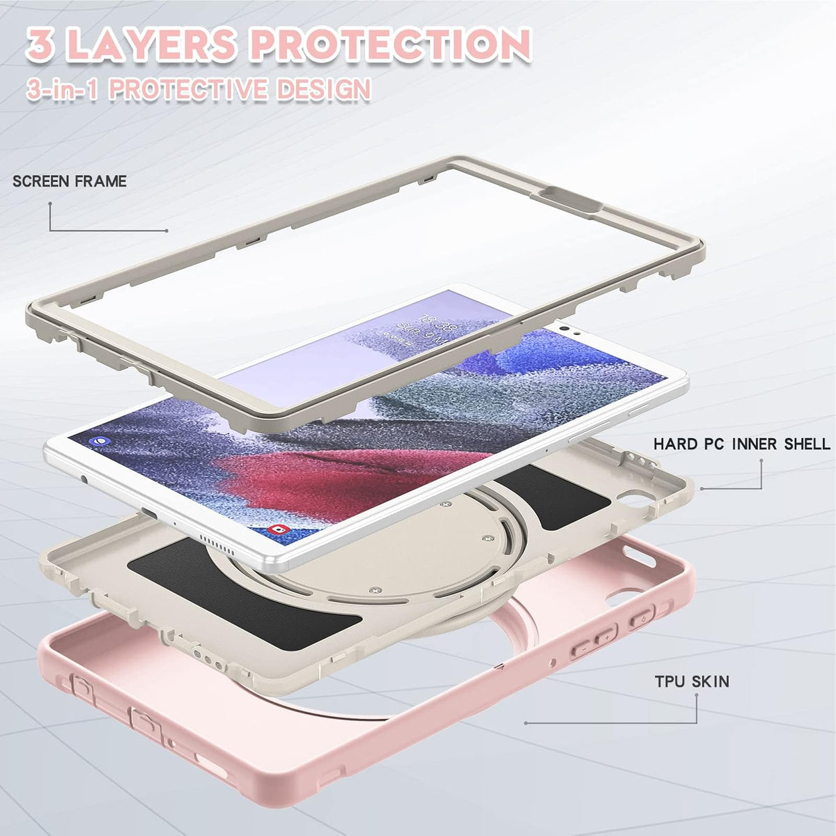 ORIbox Defender - Funda para Samsung Galaxy Tab A7 Lite [8.7 Pulgadas] 2021, protección contra caídas de Cuerpo Completo, Parachoques 3 en 1 a Prueba de Golpes con Soporte de Anillo de 360°