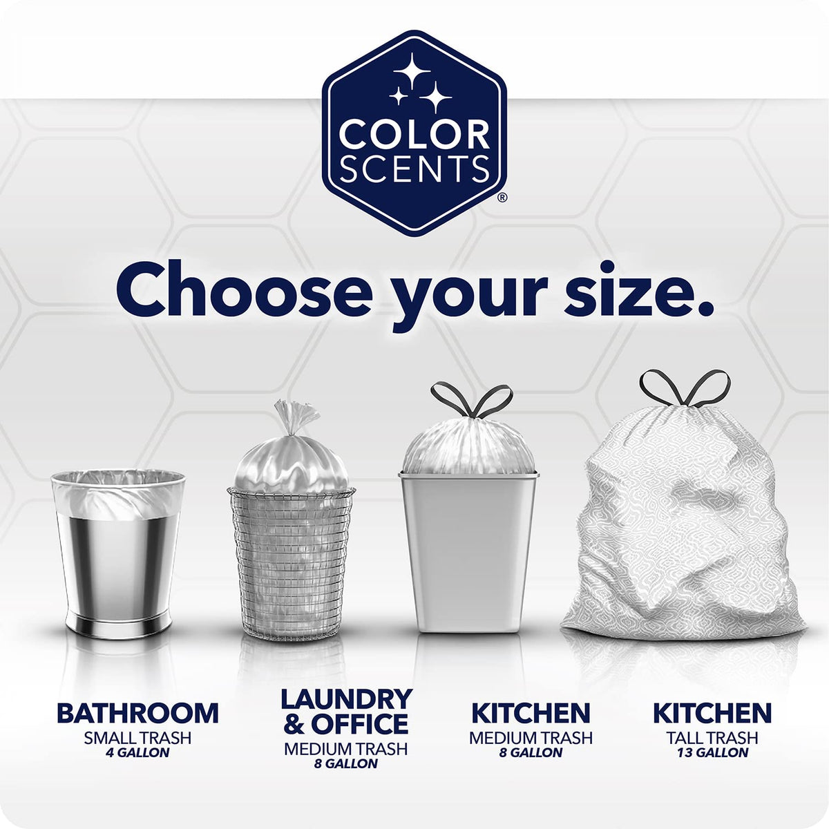 Color Scents Bolsas de basura medianas – 8 galones, 540 bolsas en total (12 paquetes de 45 unidades), Twist Tie – Colección Clean (3 aromas únicos + combinaciones de colores) con Microban