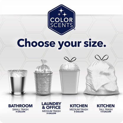 Color Scents Bolsas de basura medianas – 8 galones, 540 bolsas en total (12 paquetes de 45 unidades), Twist Tie – Colección Clean (3 aromas únicos + combinaciones de colores) con Microban