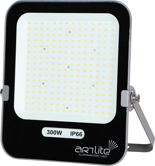 Reflector LED SMD Cuadrado Slim ARTLITE ARE-025 Blanco Frío 300W 37,500 Lúmenes Alta Potencia Eficiencia 125Lm/W IP66, Resistente al Lluvia, Polvo y luz Solar