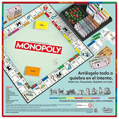 Hasbro Gaming Monopoly - Juego de Mesa de Negociar Propiedades con Bandeja de Almacenamiento y Tokens Grandes para 2 a 6 Jugadores a Partir de 8 años