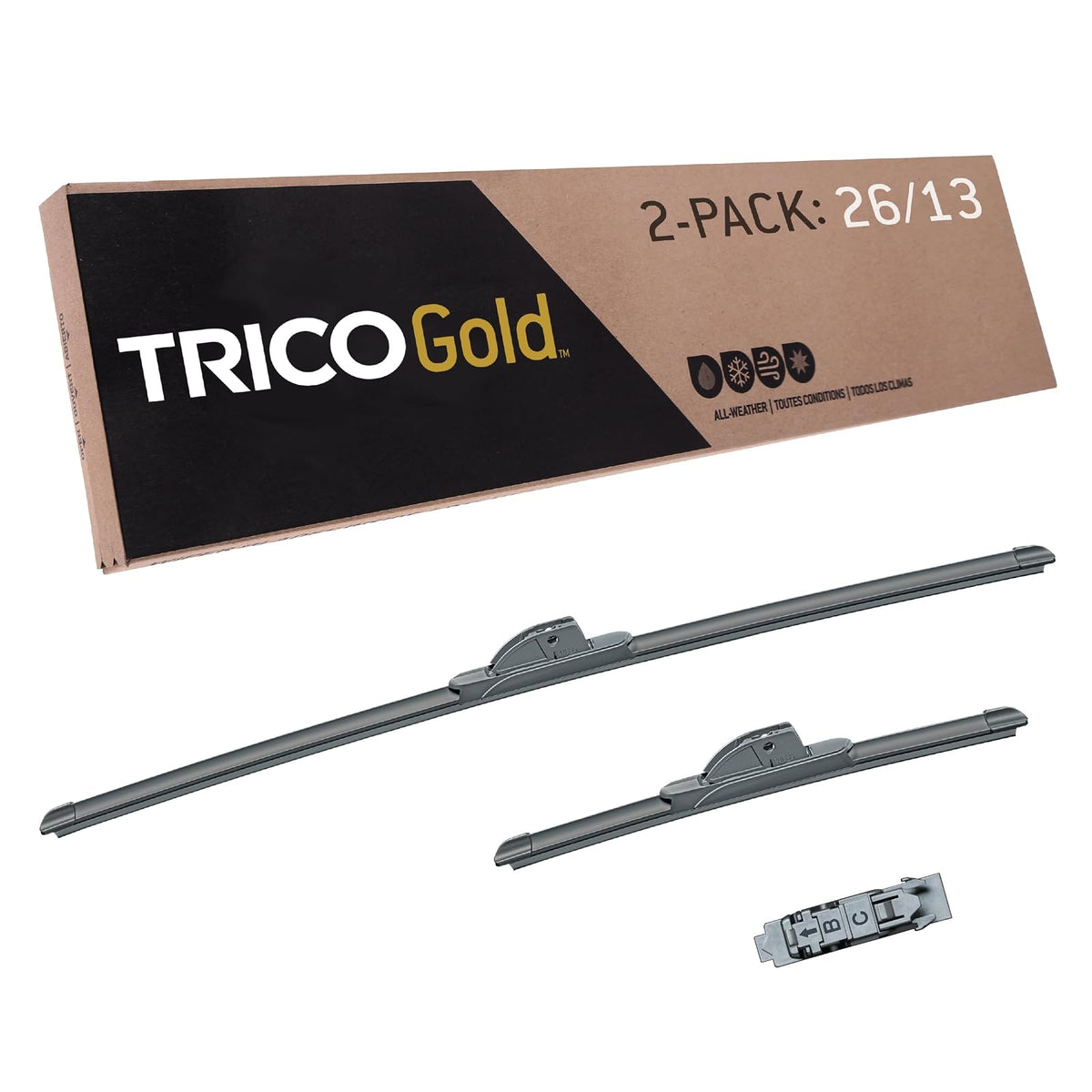 TRICO Gold Limpiaparabrisas de Repuesto Paquete de 2 Todo Clima - 26" + 13" Paquete de 2