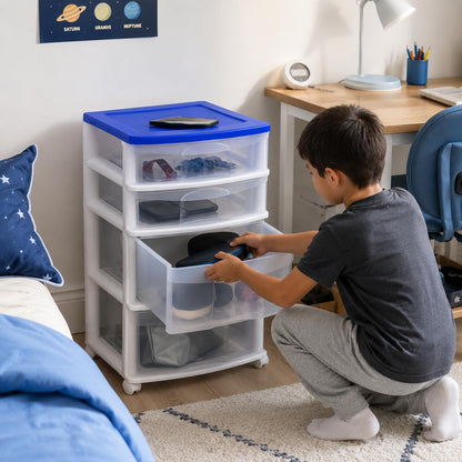 Italhome Cajonera De Plástico, Cajonera Organizador Multiusos Con 4 Cajones Grandes Transparentes Tor