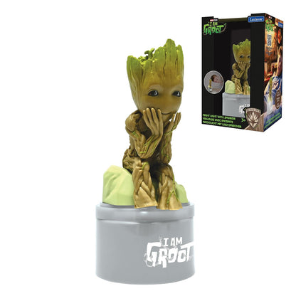 Lexibook, Marvel Guardianes de la Galaxia, Groot Luz de Noche con Altavoz para Dormitorio Infantil, luz Suave, Funciona con Pilas, Gris/marrón, NS01GG