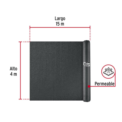 Fiero TORA-154N, Rollo de Malla Sombra 90%, Raschel Negro, 15m x 4m