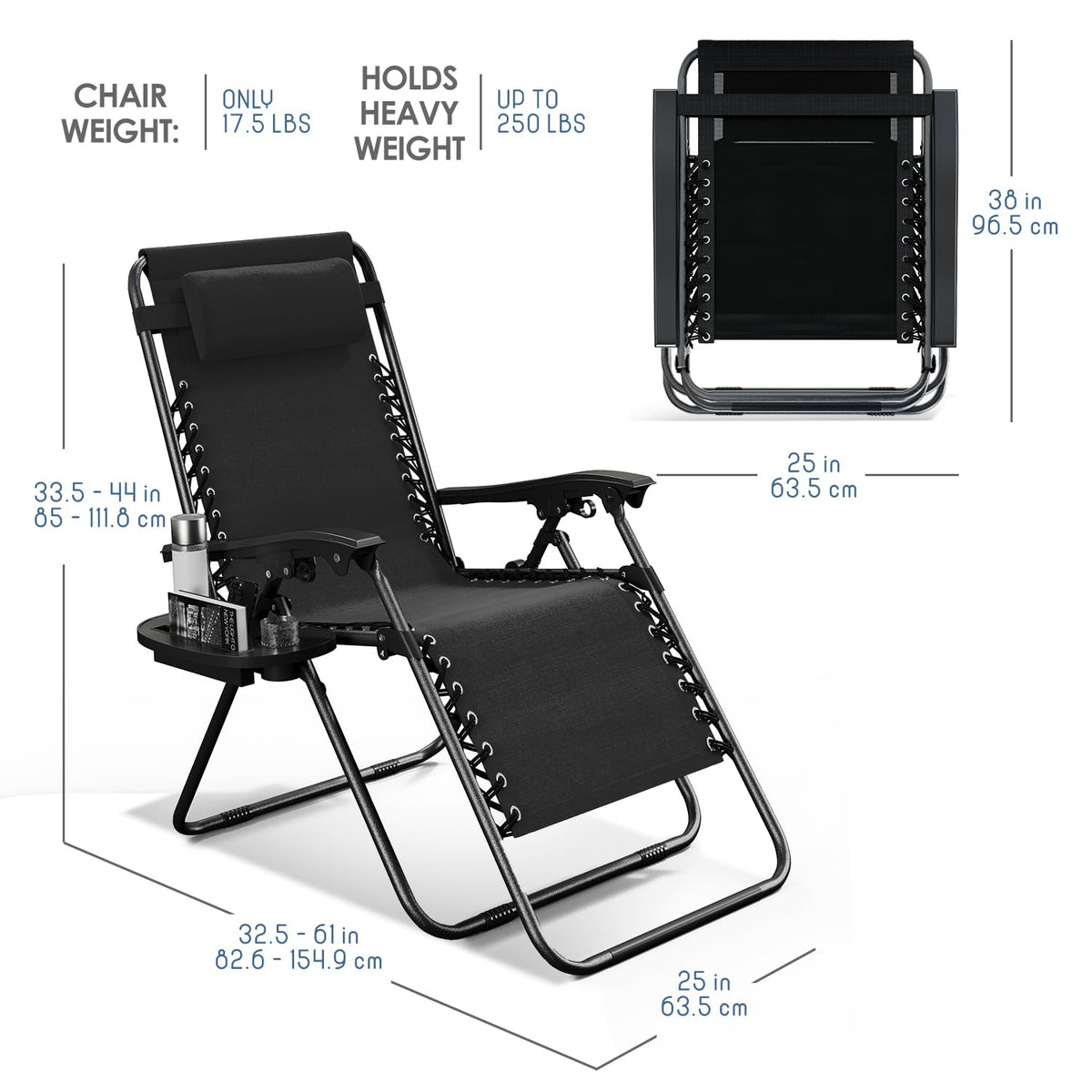 Nestl - Juego de 2 sillas de Gravedad Cero, sillas de Patio al Aire última intervensión con Almohadas y bandejas de Soporte para Tazas, Silla de Campamento reclinable de Malla de Acero Ajustable