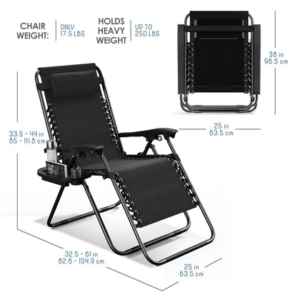 Nestl - Juego de 2 sillas de Gravedad Cero, sillas de Patio al Aire última intervensión con Almohadas y bandejas de Soporte para Tazas, Silla de Campamento reclinable de Malla de Acero Ajustable