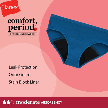 Hanes Girls Period Underwear Boxer Briefs, Comfort Period Boxer Brief Panties for Girls, Moderate Protection