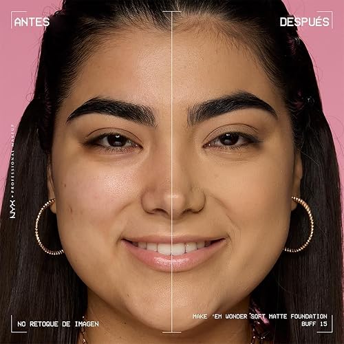 Nyx Professional Makeup, Make 'Em Wonder, Base de Maquillaje para Rostro, Acabado Mate y Resistente al Agua con Fórmula Vegana, Tono Buff (Medio Intenso), 30 ml