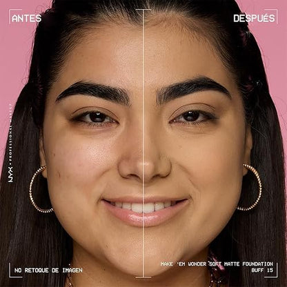 Nyx Professional Makeup, Make 'Em Wonder, Base de Maquillaje para Rostro, Acabado Mate y Resistente al Agua con Fórmula Vegana, Tono Buff (Medio Intenso), 30 ml
