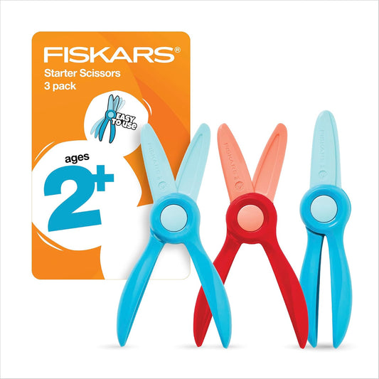 Fiskars - Tijeras para principiantes para niños a partir de 2 años (paquete de 3), pequeñas tijeras de plástico de seguridad, suministros de arte de fácil agarre para niños para volver a la escuela,
