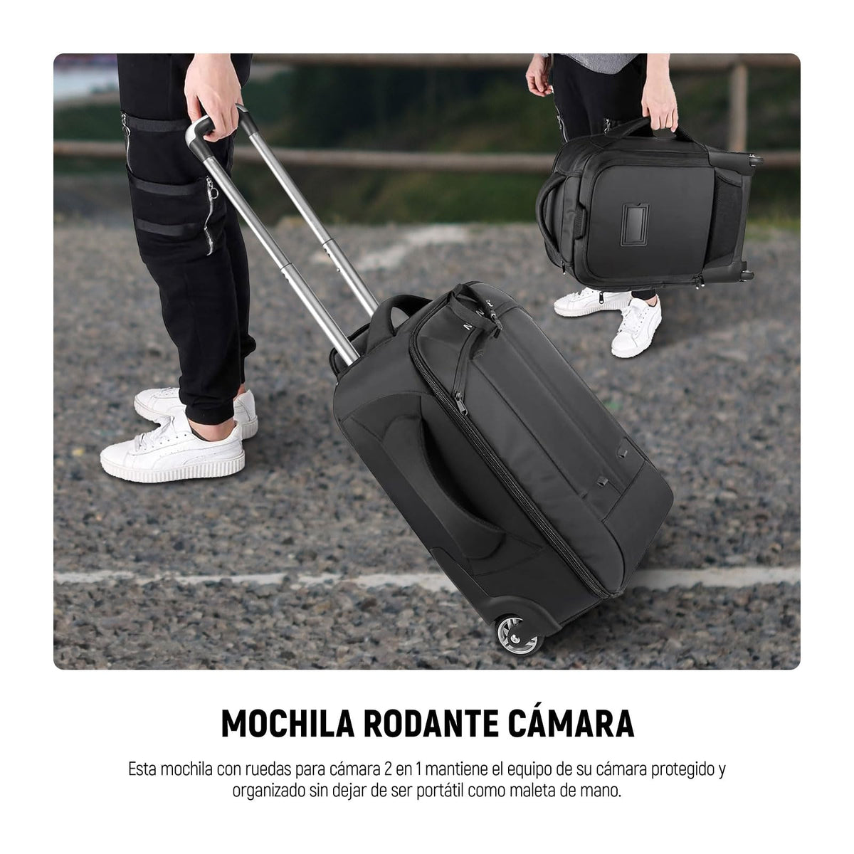 Neewer 2-in-1 Convertible Wheeled Camera Backpack Luggage Trolley Case with Double Bar, Anti-shock Detachable Padded Compartment for SLR/DSLR Cameras, Tripod, Lens and Other Accessories (Black/Grey)
