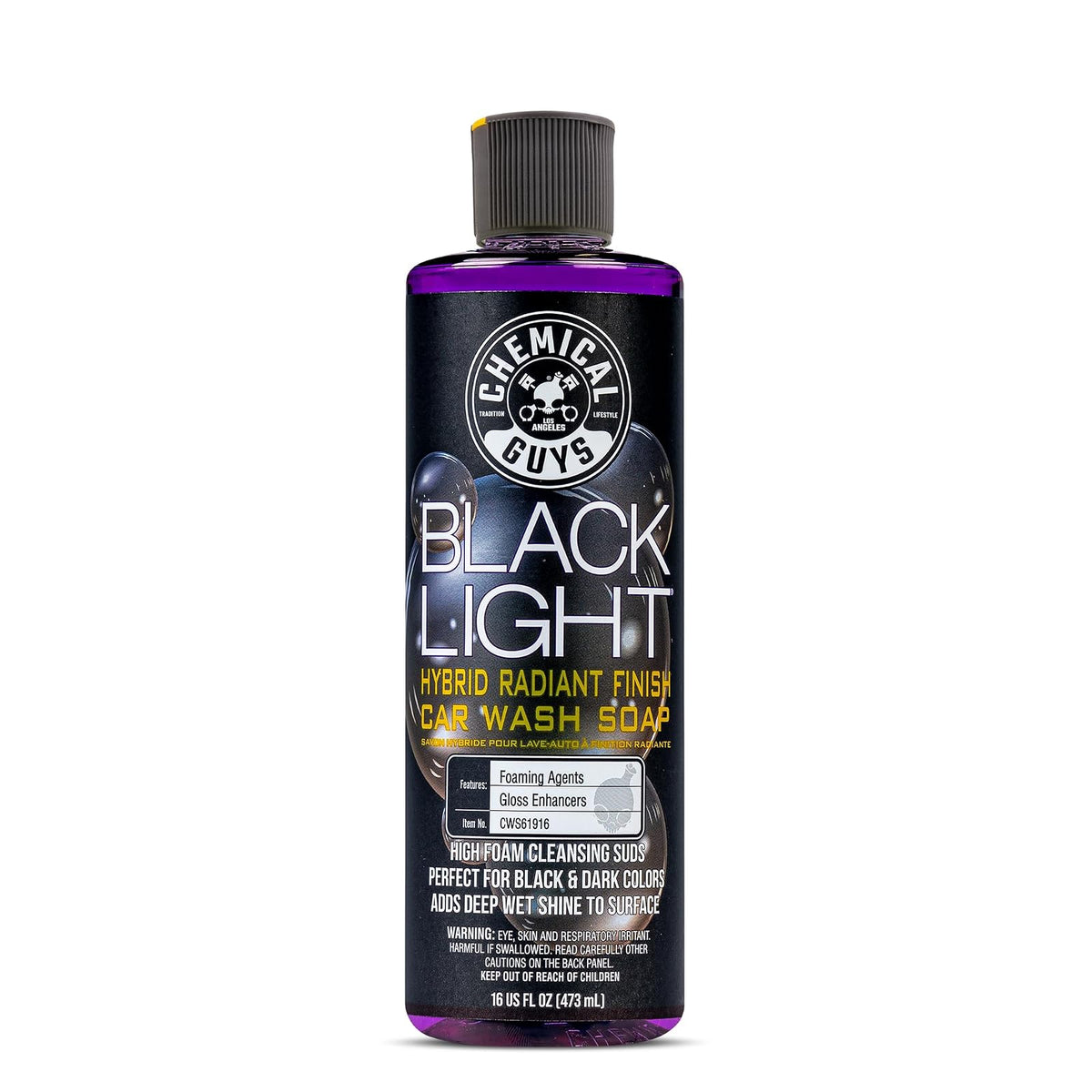 Chemical Guys Jabón Espumoso Black Light para Autos Oscuros - 473.17ml (16 fl oz)